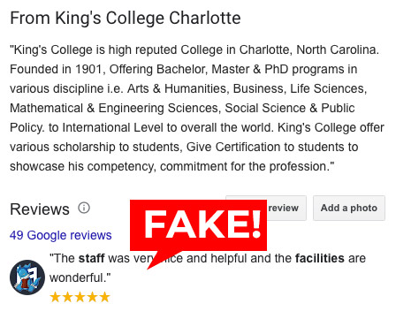 fake google listing and reviews