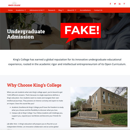 fake website for Kings College